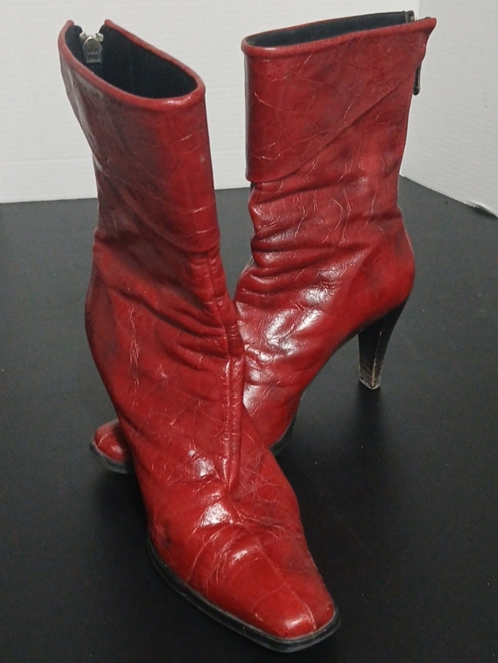 Women’s Burgundy Leather Mid-Calf Heeled Boots